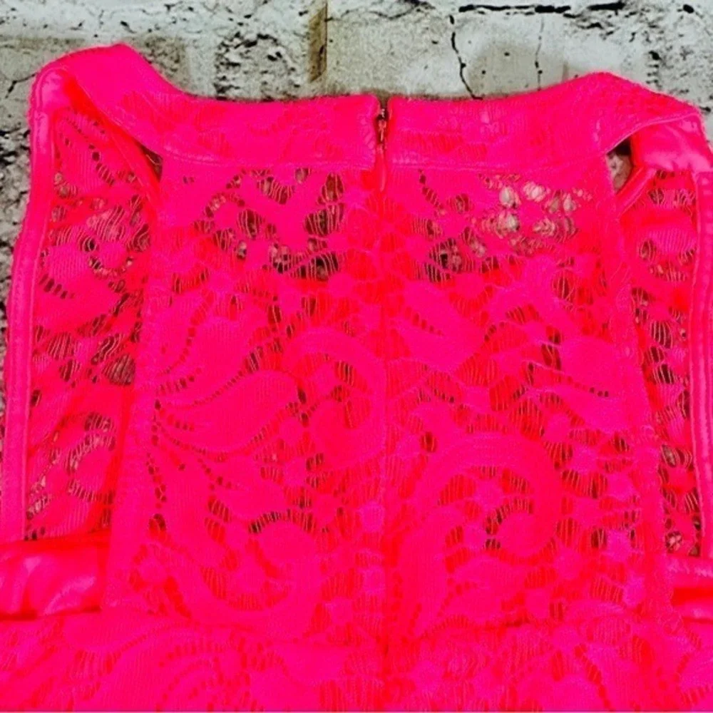 Speechless Lace Dress Womens L‎ Neon Pink High Neck Fit Flare Mini NWT